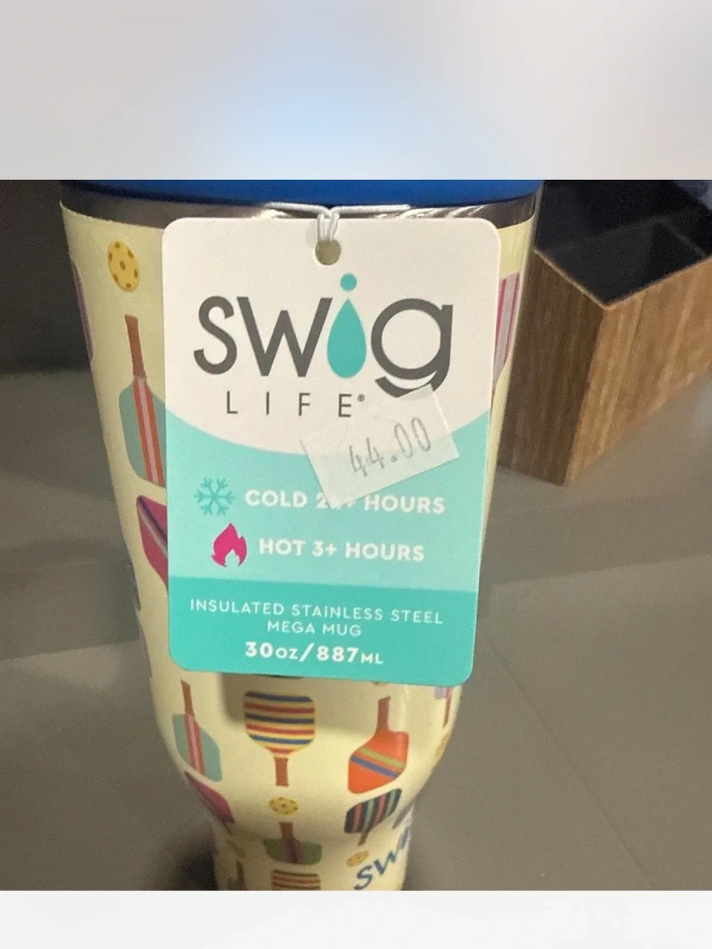 Swig Life Blue-Handle Pickleball Pattern Insulated Tumbler with Straw 32 oz